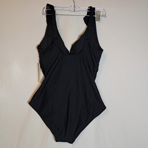 DKNY Ruffled Plunge V-Neck One Piece Women's Size Large  Black NEW $79.99 - Picture 4 of 11